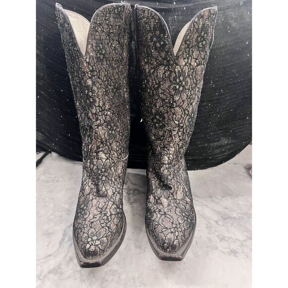 Safari Exotic Leather Boots Hand Made Vintage Women’s Size 8 1/2 Sequins Bling - Picture 1 of 11